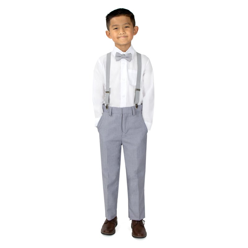Spring Notion Boys' 4-Piece Suspender Outfit Light Grey & White Set w/Grey Suspenders 6 - Image 1